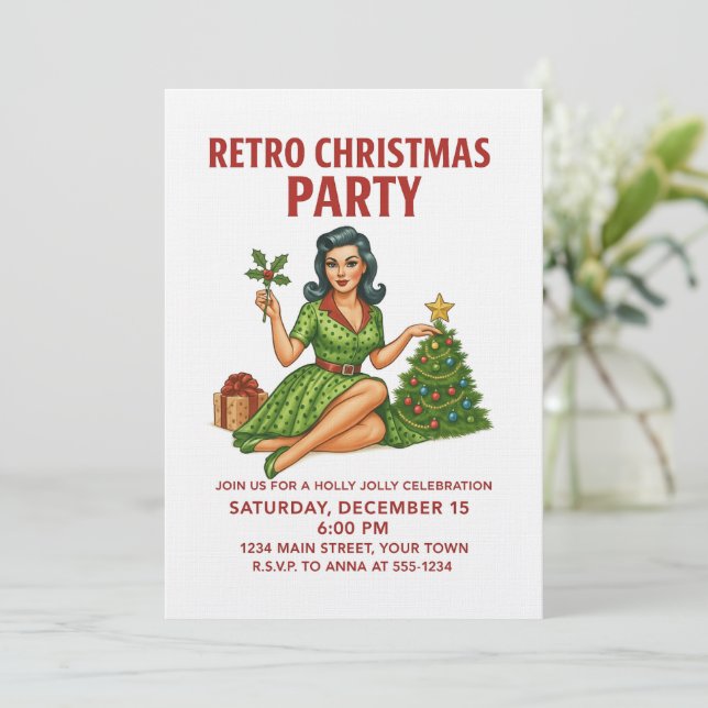 Invitación Retro Christmas Party Invitation | Vintage Pin-Up  (Anverso de pie)