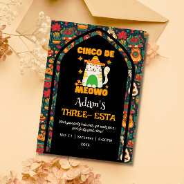 Invitación Retro Cinco De Mayo- Gatito Lindo Three-esta 