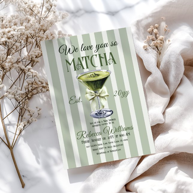 Invitación Retro Club Olive Bow Love You Matcha Baby Shower (Subido por el creador)