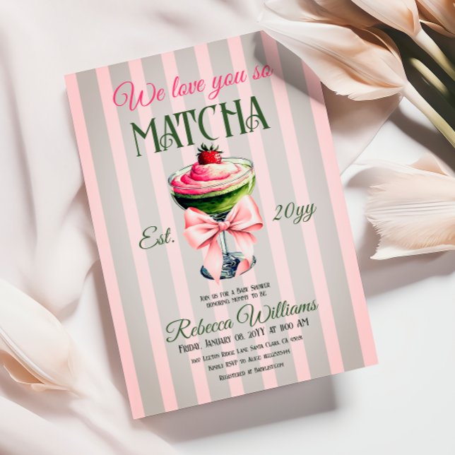 Invitación Retro Club Pink Bow Te Amas Matcha Baby Shower (Subido por el creador)
