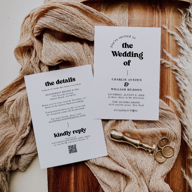 Invitación Retro Código QR Todo En Un Boda (Subido por el creador)