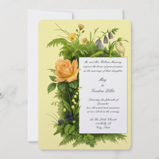 Invitación Retro Color Botanical Wildflowers Wedding (Anverso)