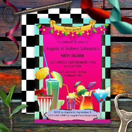 Invitación Retro Colorful Cocktail Fiesta
