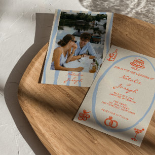Invitación Retro Colorido Dibujado a Mano Foto Única de Boda
