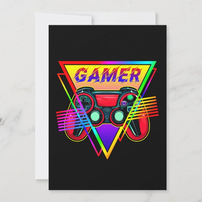 Invitación Retro Colorido juego de cartas Rainbow Gamer (Anverso)