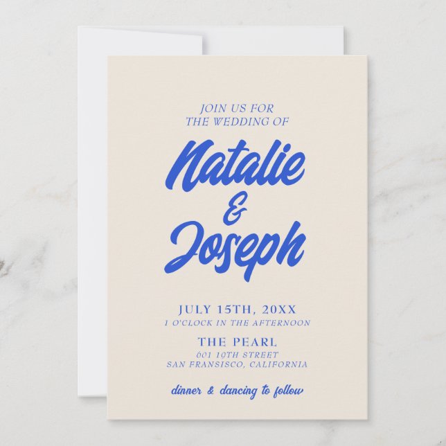 Invitación Retro Colorido Mínimo Brillante Negrita Boda moder (Anverso)