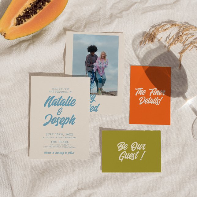 Invitación Retro Colorido Mínimo Brillante Negrita Boda moder (Subido por el creador)
