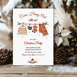 Invitación Retro Come Hang Up Clothesline Christmas Party