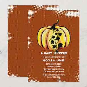 Invitación Retro Comic Style Pumpkin Fall Baby Shower