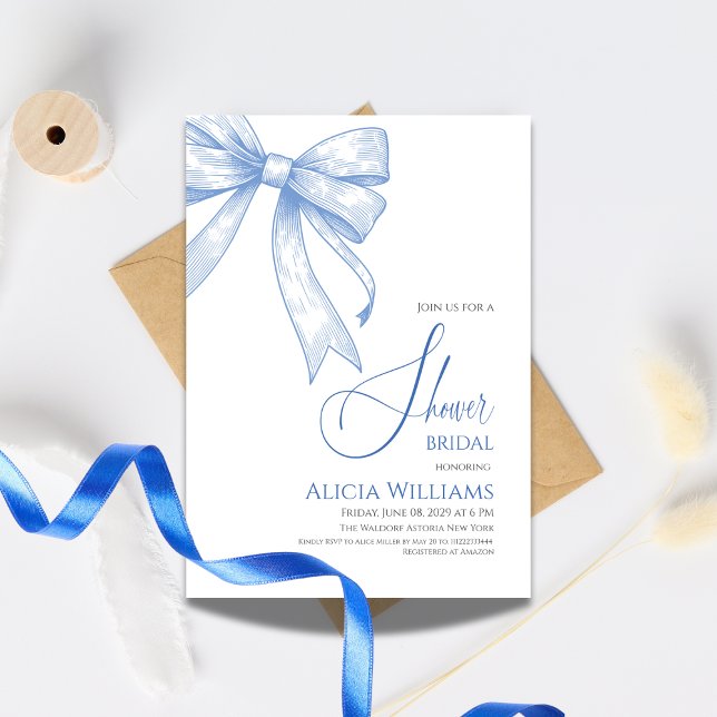 Invitación Retro Coquette Blue Bow Bridal Shower (Subido por el creador)