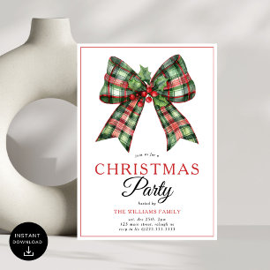 Invitación Retro Coquette Bow Script Fiesta de árbol de Navid