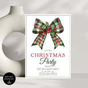 Invitación Retro Coquette Bow Script Fiesta de árbol de Navid