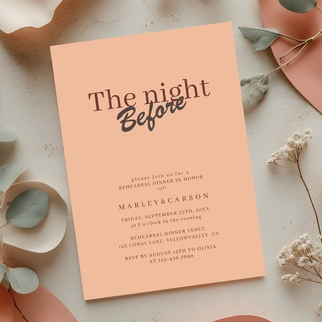 Invitación Retro Coral Peach Minimalist Rehearsal Dinner (Subido por el creador)