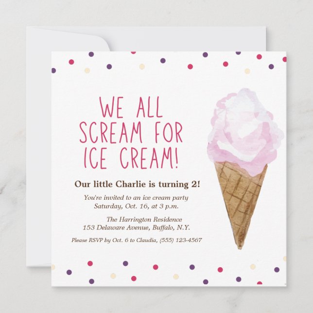 Invitación Retro Crema De Hielo Fiesta A Mano Ilustrado (Anverso)