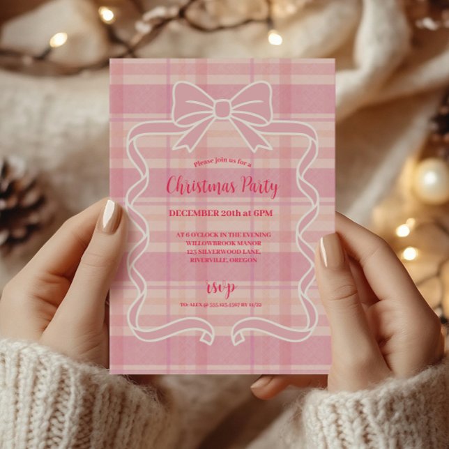 Invitación Retro Cuadros Rosa Fantasía Navideña  (Subido por el creador)