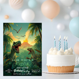 Invitación Retro Custom T-rex Dinosaur Kids Birthday 