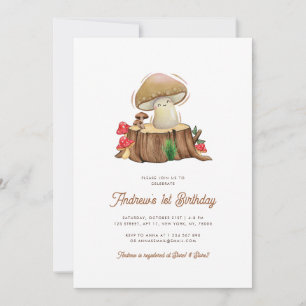 Invitación Retro Cute Kawaii Pequeño Mushroom 1er cumpleaños