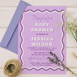 Invitación Retro Cute Wavy Purple Chica Baby Shower