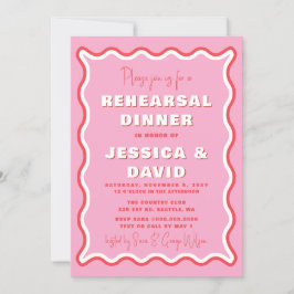 Invitación Retro Cute Wavy Rojo Rosado Ensayo Cena