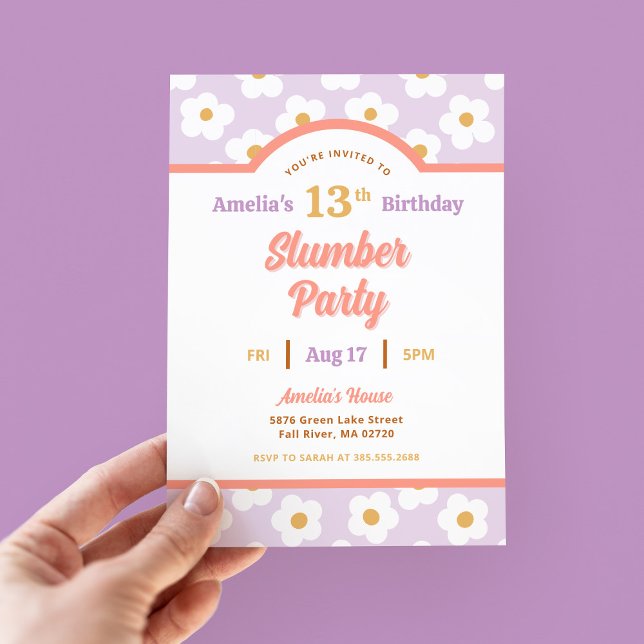 Invitación Retro Daisy Birthday Slumber Fiesta (Subido por el creador)