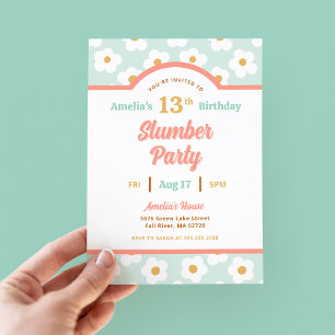 Invitación Retro Daisy Birthday Slumber Fiesta