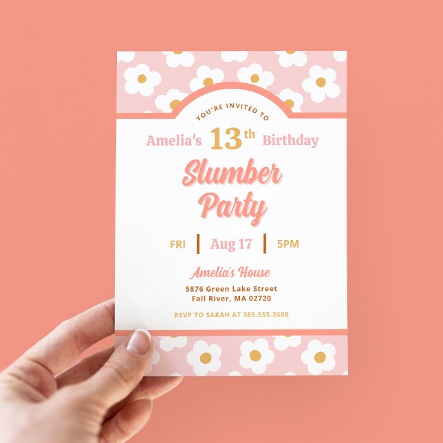 Invitación Retro Daisy Birthday Slumber Fiesta (Subido por el creador)