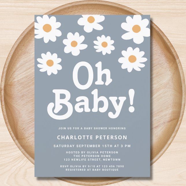Invitación Retro Daisy Blue Baby Shower (Subido por el creador)