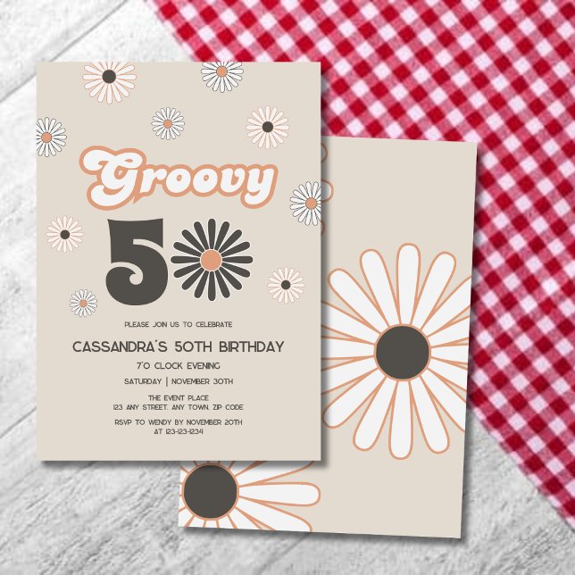 Invitación Retro Daisy Boho Terracotta Groovy 50 cumpleaños (Subido por el creador)