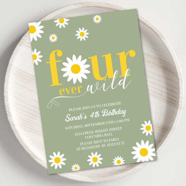 Invitación Retro Daisy Cuatro Vestidos Salvajes Verdes 4 cump (Subido por el creador)