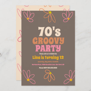 Invitación Retro Daisy Doodle Groovy Cumpleaños de Bohemia