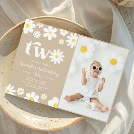 Invitación Retro Daisy Dos Florales Foto De Cumpleaños