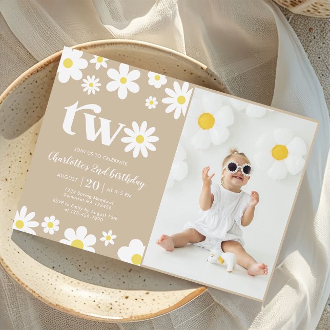 Invitación Retro Daisy Dos Florales Foto De Cumpleaños (Subido por el creador)