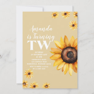 Invitación Retro Daisy Flores Segundo Nacimiento Sunflower