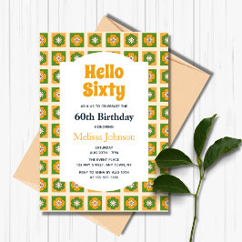 Invitación Retro Daisy Flower Checkered Hola Sesenta cumpleañ
