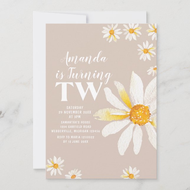 Invitación Retro Daisy Flowers Segunda fiesta de cumpleaños (Anverso)