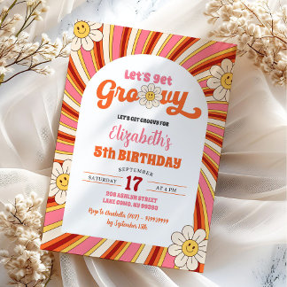 Invitación Retro Daisy Hagamos fiesta de cumpleaños de Groovy