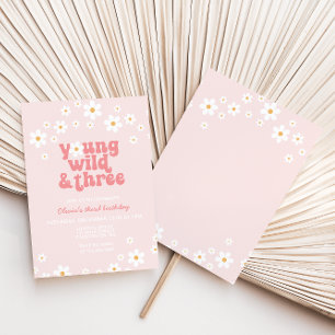 Invitación Retro Daisy Joven Salvaje Cumpleaños Tres