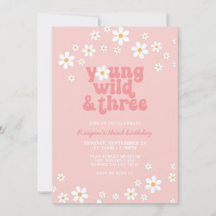 Invitación Retro Daisy Joven Salvaje Tres Floral 3er Cumpleañ