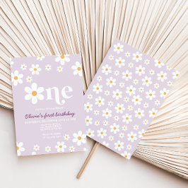 Invitación Retro Daisy One Floral Cumpleaños 1