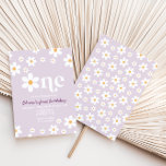 Invitación Retro Daisy One Floral Primer cumpleaños<br><div class="desc">Primera invitación de cumpleaños inspirada en el retro con daisies de estilo de los años 70 y fuentes y colores boho.</div>
