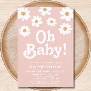 Invitación Retro Daisy Pink Baby Shower
