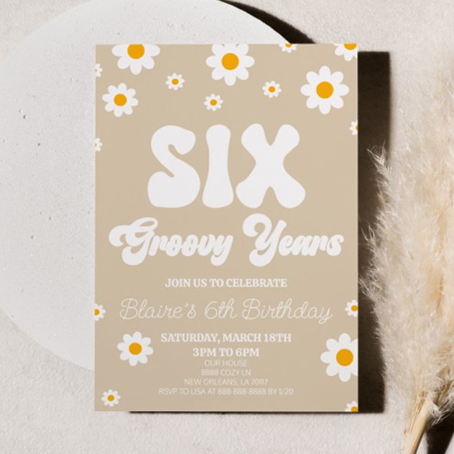 Invitación Retro Daisy Six Groovy Years 6ª fiesta de cumpleañ (Subido por el creador)