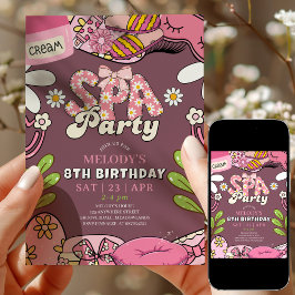 Invitación Retro Daisy Spa Party Birthday Invitation Maroon