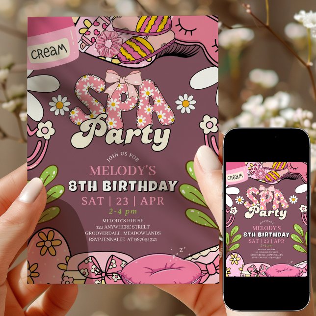 Invitación Retro Daisy Spa Party Birthday Invitation Maroon (Subido por el creador)