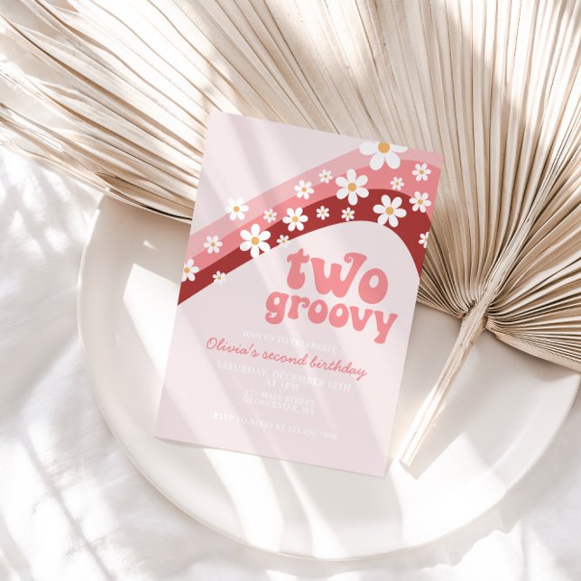 Invitación Retro daisy Two Groovy boho floral segundo cumplea (Subido por el creador)