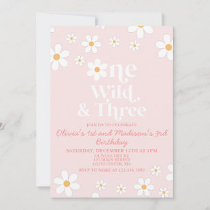 Invitación Retro Daisy Uno Salvaje y Tres Cumpleaños
