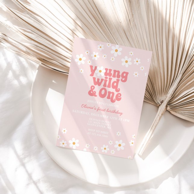 Invitación Retro Daisy Young Wild One Floral Primer cumpleaño (Subido por el creador)