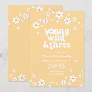 Invitación Retro Daisy Young Wild Tres amarillos de tercer cu