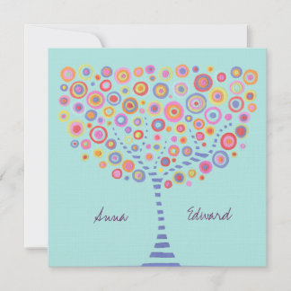 Invitación retro de árbol de círculo de agua azul