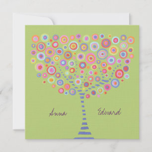 Invitación retro de árbol de círculo verde limón b